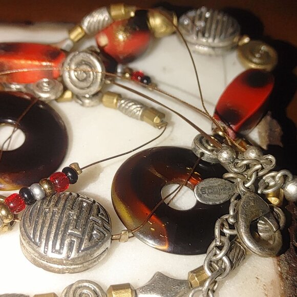 Chicos Multicolor Beaded Necklace With Tortoiseshell & Red Accents - Picture 2 of 6